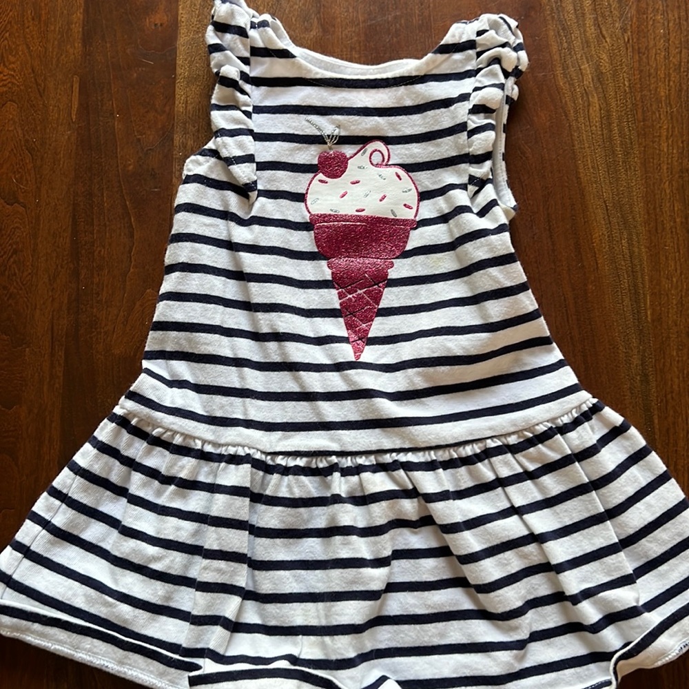 Gymboree Blue and white striped pink glitter ice cream dress